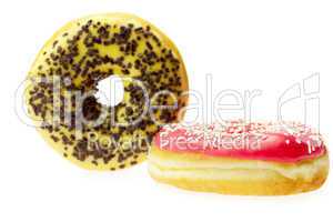 Donut with chocolate and colorful sprinkles, isolated on white