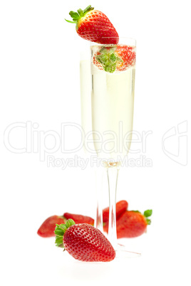 a glass of champagne and strawberries