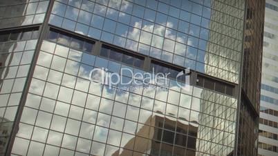 (1184L) City Skyscrapers Urban Office Buildings Architecture Window Reflections Clouds View