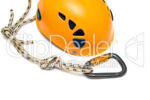 carabiner and orange helmet