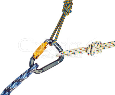 climbing equipment - carabiner and rope