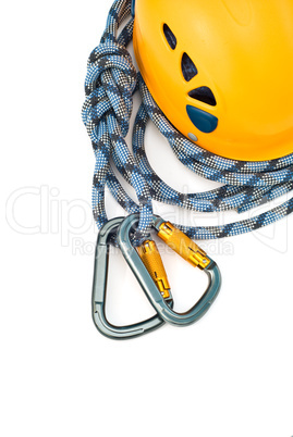 climbing equipment - caraners, helmet and rope