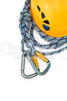 climbing equipment - caraners, helmet and rope