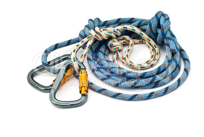 climbing equipment - carabiners and rope