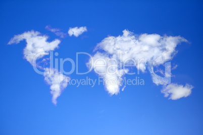 Sky with clouds in shape of world map.