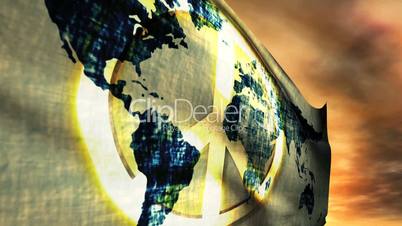 (1180) One World Global Peace Flag Map Protest Sunset Animation