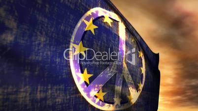 (1182) Peace Symbol Sunset Couds EU European Union Flag Sunset