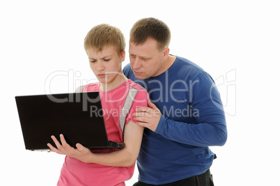 father and  son with laptop