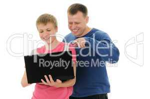 father and  son with laptop