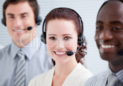 Confident customer service representatives standing in a line