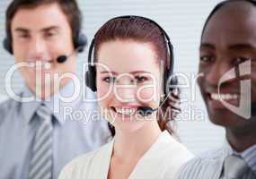 Confident customer service representatives standing in a line