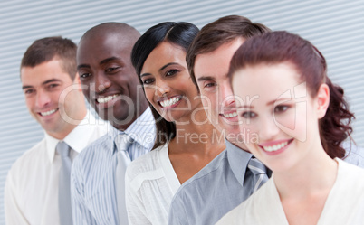 Multi-ethnic young business team standing in a row