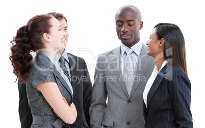 Positive diverse business team interacting