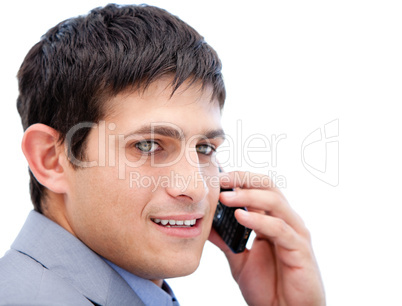 Chaming businessman talking on phone