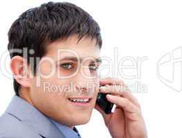 Chaming businessman talking on phone