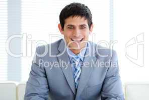 Cheerful male executive in a waiting room