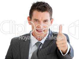 Assertive businessman with a thumb up