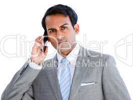 Positive businessman taking a phone call