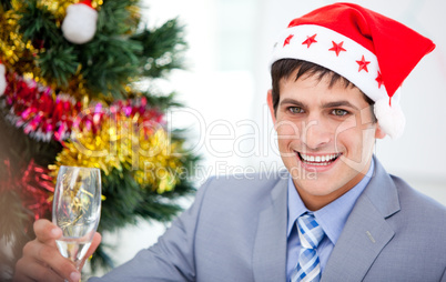 Caucasian businessman celebrating christmas