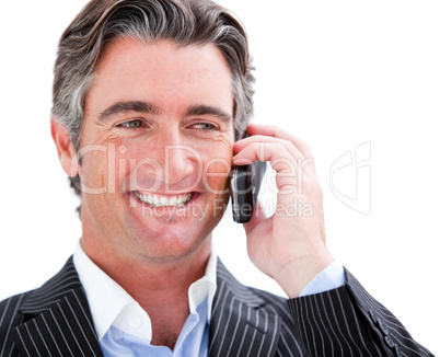 Charming businessman holding a phone