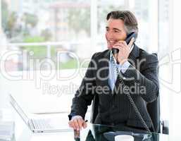 Smiling mature businessman talking on phone