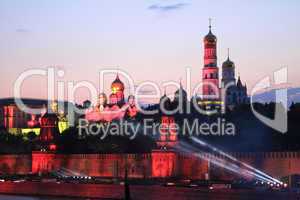 Beautiful view on Kremlin wall and towers at a sunset