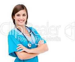 Confident female doctor folding arms