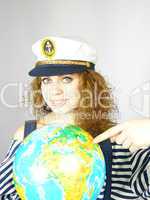attractive woman and the globe