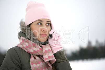 Winter girl on the phone