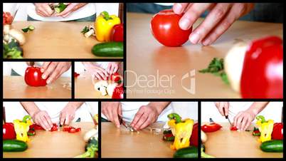 Slicing vegetables - preparing salad montage