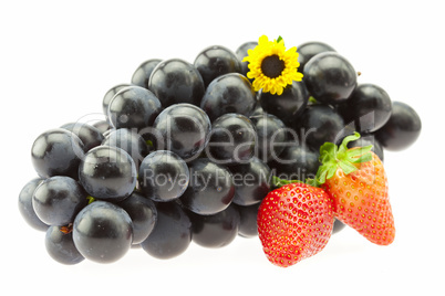 Grapes, strawberries and a flower Isolated on white