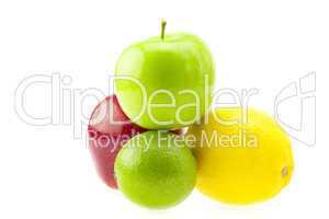 apples, lemon and lime isolated on white