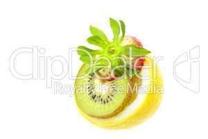 lemon, kiwi, and strawberries isolated on white