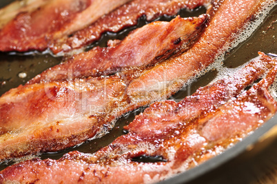 Bacon frying in a pan