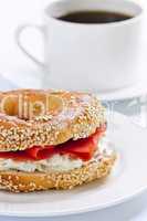 Smoked salmon bagel and coffee