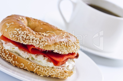 Smoked salmon bagel and coffee