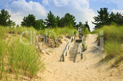 Wooden stairs over dunes at beach