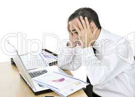 Businessman at his desk on white background