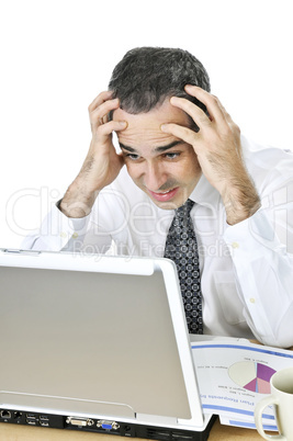 Businessman at his desk on white background