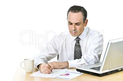 Office worker studying reports