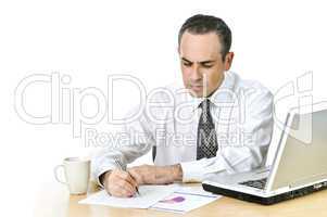 Office worker studying reports