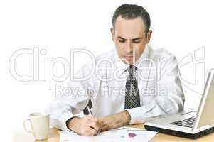 Office worker studying reports