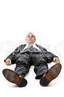 Businessman laying down on white background