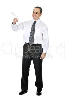 Businessman with paper airplane