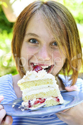 Girl eating a cake