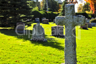 Graveyard with tombstones