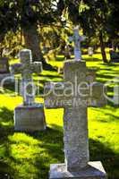 Graveyard with tombstones