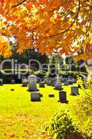 Graveyard with tombstones