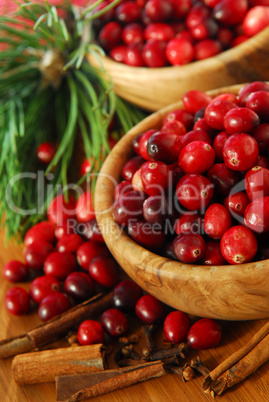 Cranberries in bowls