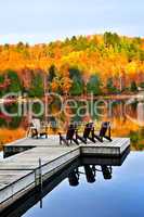 Wooden dock on autumn lake